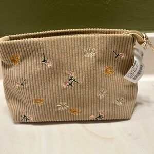 Hobie Tan Floral Embroidered Cosmetic Bag
